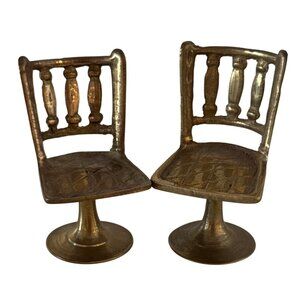 Vintage Brass Miniature Chair Figurines Decorative Pair 2.5” Tall Collectibles